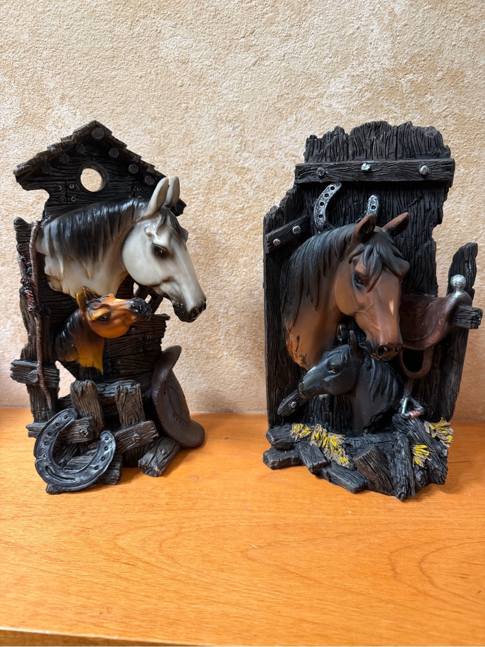 Horse Head Table Top Sculptures with Foal and Western Accents